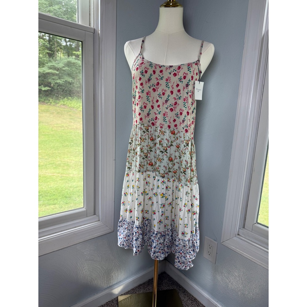 Paani Ivory Floral Tiered Midi Dress Smocked Back Adjustable Straps DP-266 L